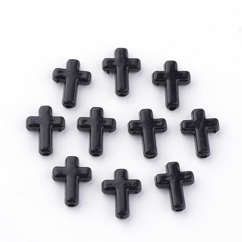 3298 1230 pcs Black Cross Theme Acrylic Beads Mini Crucifix Religious Jesus